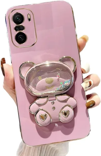 Vista 23 de Miagon Bear - Funda con soporte para espejo para Xiaomi Redmi A1, Quicksand Glitter Electroplated Soft TPU Protector Slim a prueba de golpes