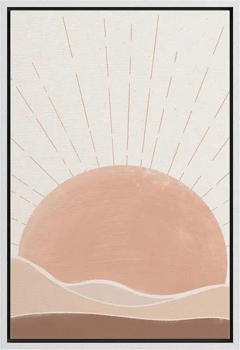 Vista 12 de bestdeal depot Lienzo enmarcado para pared, arte geométrico de sol y montaña, reflejo del mar, naturaleza, ilustraciones de área silvestre, arte