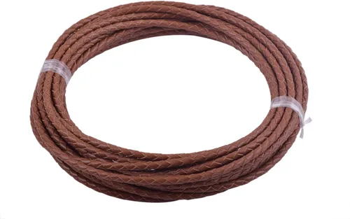 Vista 53 de 2 yardas 8.0mm Cordón redondo de cuero trenzado auténtico marrón antiguo para corbata de bolo