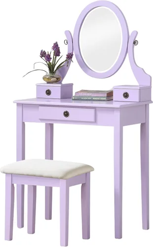 Vista 7 de Roundhill Furniture - Juego de tocador de madera Moniys Mesa de maquillaje y taburete Azul