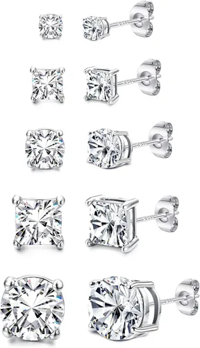 Vista 8 de Aretes de tuerca de circonia cúbica Dochais para hombre y mujer, de plata de ley 925, con poste, elegantes, hipoalergénicos, chapados en oro de 14k