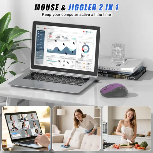 Vista 2 de Ratón inalámbrico Jiggler – Ratones ergonómicos Bluetooth con motor de mouse para mantener las computadoras despiertas, 3 niveles de DPI recargables