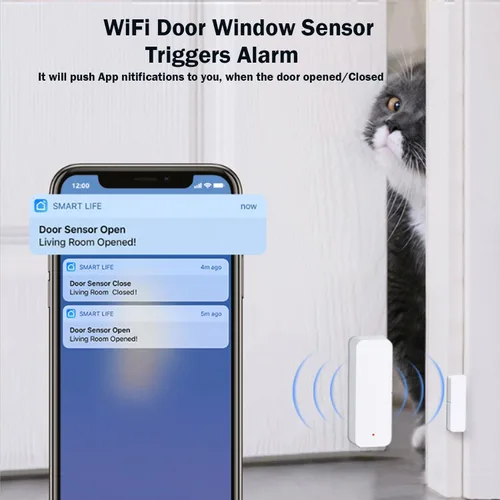 Vista 2 de Detector de ventana con sensor de puerta WiFi: sensor de contacto inteligente de ventana, detector magnético inalámbrico de puerta abierta