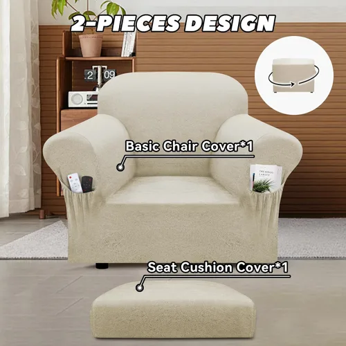 Vista 6 de Funda para silla con bolsillos para reposabrazos, juego de 2 piezas, funda elástica de piel sintética para sillones (se adapta a 31-45 pulgadas)