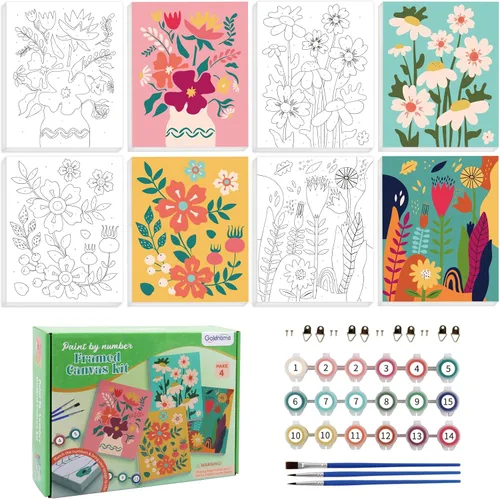 Vista 8 de goldentime Paquete de 3 Kits de Pintura por Números para Niños, Pintura en Lienzo Predibujado, Incluye Lienzo Enmarcado de 8 x 10 Pulgadas con 18