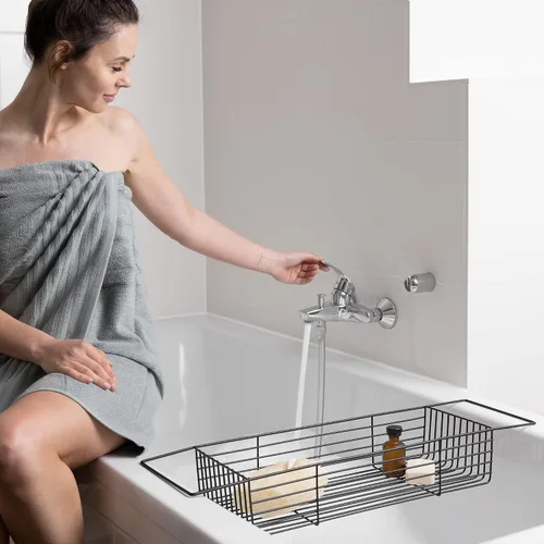 Vista 2 de Navaris Bandeja de baño de alambre - Estante de metal para bañera - Estante organizador de puente sobre la tina - Cesta de soporte de accesorios