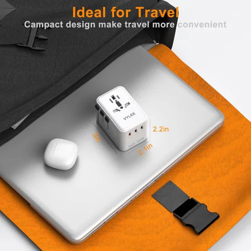 Vista 11 de VYLEE PD100W GaN Adaptador de Viaje Universal, Adaptador de Corriente Internacional Todo en Uno, 3 USB C y 1 USB A y Salida de CA, Adaptador