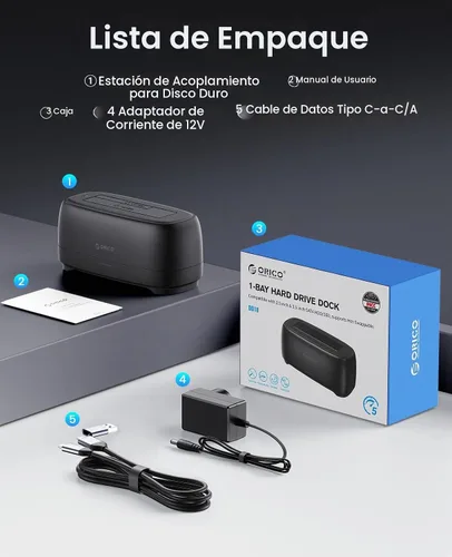 Vista 8 de ORICO Estación de acoplamiento de disco duro para USB C 2.5"/3.5" SSD HDD SATA I II III Base de disco duro externo 22TB 2 en 1 Tipo C a USB A Cable