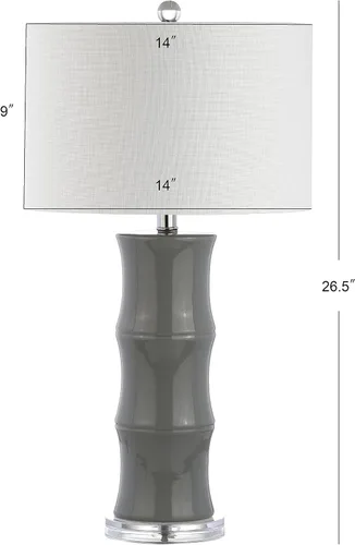 Vista 3 de JONATHAN Y Lámpara de mesa de cerámica gris de 26.5 pulgadas para sala de estar, mesita de noche de dormitorio, pantalla de tambor de lino blanco