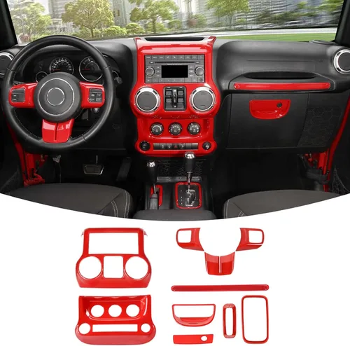 Vista 10 de RT-TCZ para Jeep JK Kit de Adornos Interiores Azul, Adorno de Panel de Tablero de Consola Central para Jeep Wrangler JK JKU 2011-2017 Accesorios