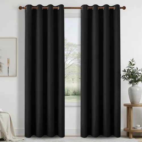 Vista 44 de DONREN Cortinas opacas completas para dormitorio, aislamiento térmico y reducción de ruido, cortinas de lino con ojales para sala de estar y Negro