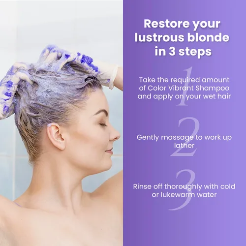 Vista 6 de MOEHAIR Champú color rubio vibrante Neutraliza los tonos amarillos Elimina el cobrizo Sin parabenos ni sulfatos Champú morado con protección