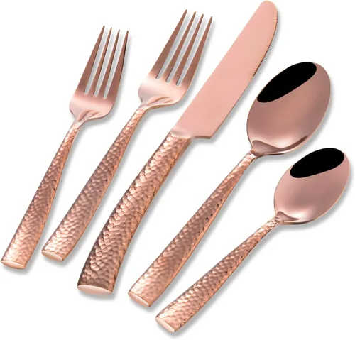 Vista 16 de Juego de cubiertos de acero inoxidable de 20 piezas con mango goteo dorado mate, juego de cubertería para cocina, hogar, restaurante, hotel
