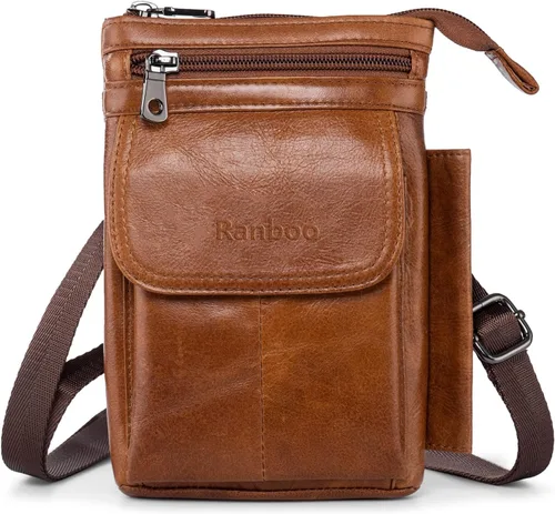 Vista 7 de Bolso cruzado de cuero pequeño para teléfono celular, bolso de cinturón Negro