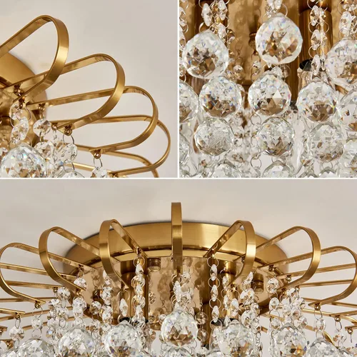 Vista 5 de CVKASH Candelabro de cristal de 4 luces moderno semi empotrado lámpara de techo iluminación de techo para sala de estar, pasillo, comedor, cocina