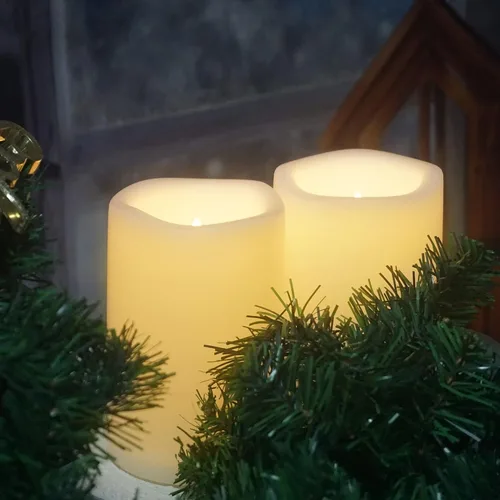 Vista 5 de CANDLE CHOICE Velas impermeables sin llama para exteriores, funcionan con pilas, con temporizador, gran resina plástica brillante, parpadeante