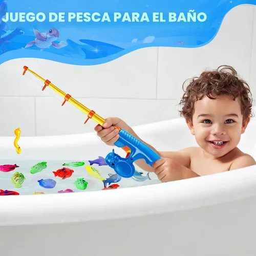 Vista 6 de CozyBomB™ Juego de juguetes magnéticos de pesca para niños Juego de mesa de agua, bañera, piscina para niños, caña, red, peces flotantes