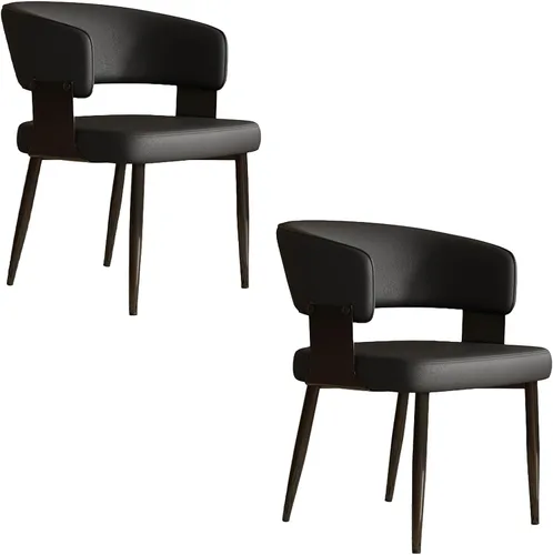 Vista 10 de Juego de 4 sillas de cocina, con patas de acero al carbono y cojín de piel sintética, sillas de comedor modernas Hogar, cocina, oficina, reuniones