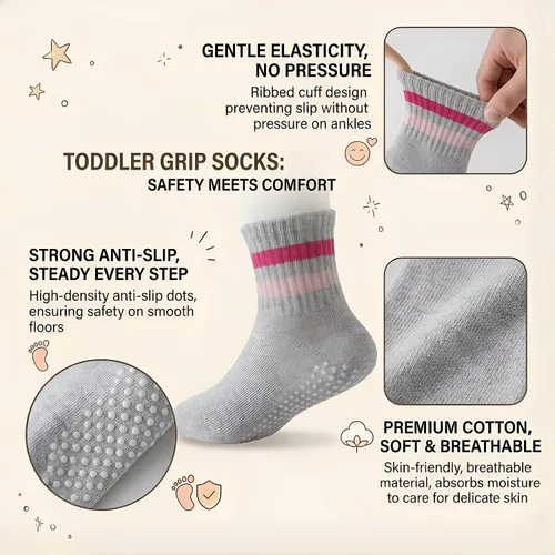 Vista 4 de Calcetines para niña pequeña con agarre loco para niños, calcetines antideslizantes y bonitos de 0-6 6-12-18 meses 1-3T 4T 5T