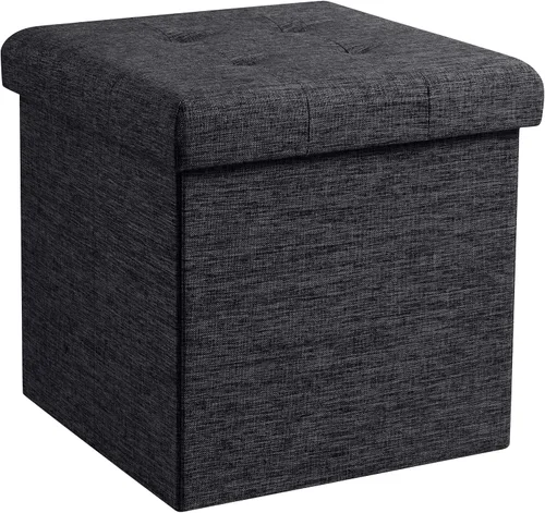 Vista 8 de Ornavo Home Otomana plegable de almacenamiento de 15 pulgadas, taburete cuadrado pequeño de almacenamiento, banco de dormitorio, color beige