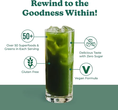 Vista 4 de Super Greens Polvo con más de 50 superalimentos - Jugo verde diario para toda la familia - Deliciosa mezcla de bebida en polvo verde - Sabor a