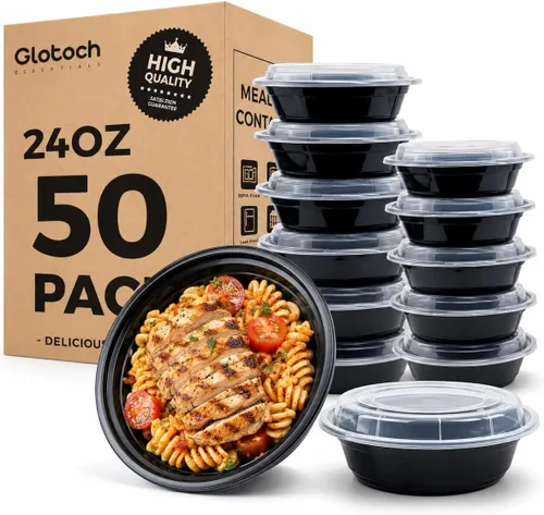 Vista 9 de Glotoch - Paquete de 150 recipientes de preparación de comidas a granel de 16 onzas con tapas, almacenamiento comercial redondo de alimentos Paquete