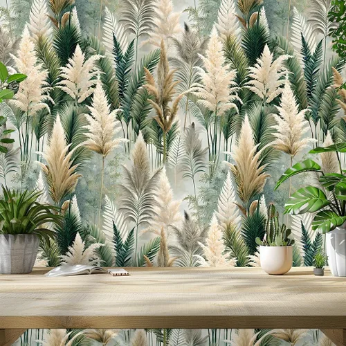 Vista 5 de Floralplus Papel tapiz removible de bosque bohemio para despegar y pegar, papel tapiz de hojas bohemias para dormitorio, baño, papel de contacto