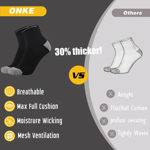 Vista 5 de ONKE Calcetines de corte bajo para hombre, ejercicio atlético, correr Negro1