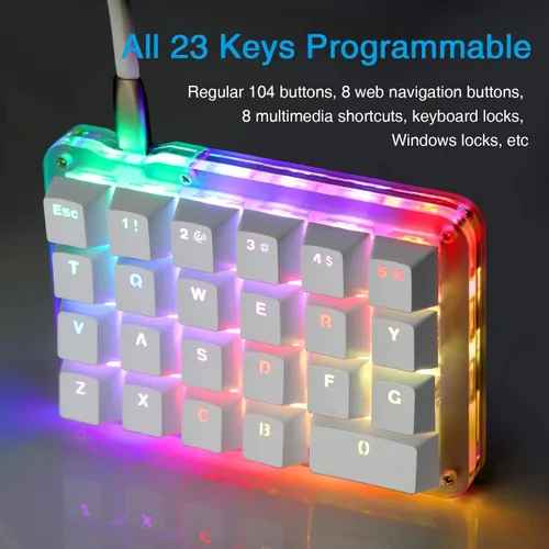 Vista 4 de Koolertron Teclado mecánico macro con una sola mano, mini teclado mecánico portátil para juegos con una sola mano, 23 teclas totalmente programables