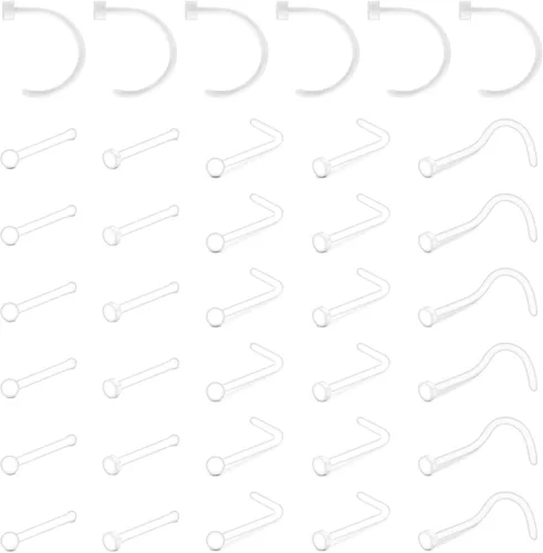 Vista 3 de D.Bella 18g - Aretes transparentes para nariz de plástico para trabajo y cirugía, retenedor nasal flexible, anillos de nariz Bioflex, pernos