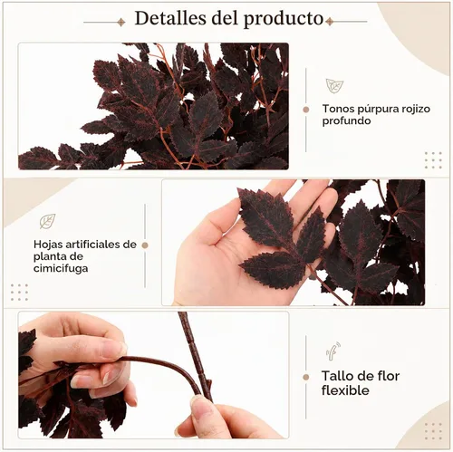 Vista 3 de 6 piezas de 20 pulgadas de ciruela artificial Cimicifuga Leaf Sprays, decoración de imitación de Cimicifuga