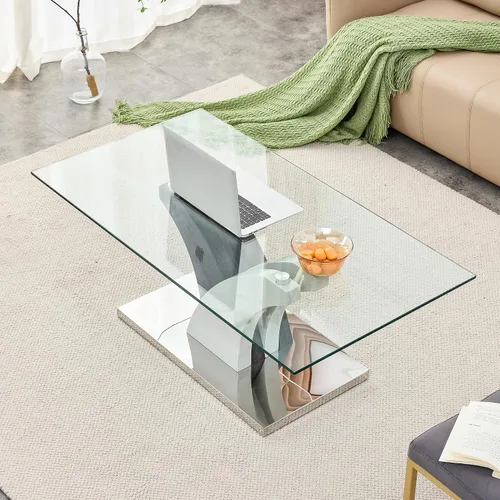 Vista 8 de Mesa de centro rectangular de vidrio para sala de estar, mesa central transparente moderna de 39 pulgadas, mesa de sala de estar de vidrio templado