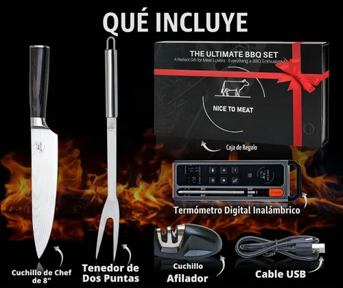 Vista 6 de Termómetro inalámbrico para carne, juego de barbacoa digital, conectividad Bluetooth 5.3 y WiFi, control de aplicación de 800 pies (iOS y Android)