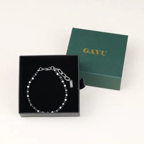 Vista 7 de GAVU Pulsera de cuentas de cristal con cierre de acero inoxidable para hombre