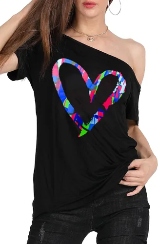 Vista 5 de MAGICMK - Camiseta casual para mujer, con estampado de labios y hombro descubierto, talla extragrande