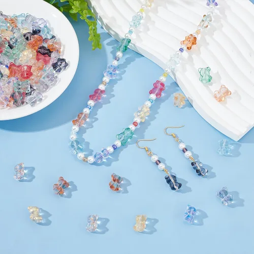 Vista 5 de PH PandaHall 140 cuentas de cristal de oso de 10 colores, cuentas espaciadoras de vidrio hechas a mano, cuentas de oso lindas cuentas de oso sueltas