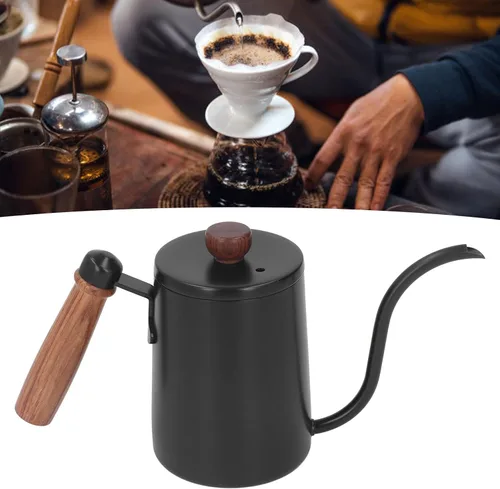 Vista 8 de 20.3 fl oz 20oz verter sobre el hervidor de café vertido sobre la tetera de cuello de cisne con mango de madera, verter sobre el hervidor de café