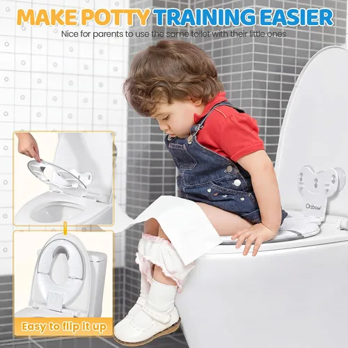 Vista 6 de Orzbow Asiento plegable de entrenamiento para ir al baño, asiento de inodoro para niños pequeños para viajes con ventosas para inodoros de adultos