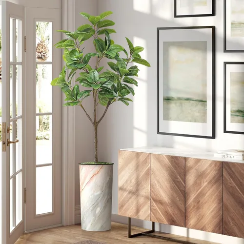Vista 10 de Árbol artificial en macetero con efecto de granito moderno, ave del paraíso artificial de seda para decoración del hogar en interiores y exteriores