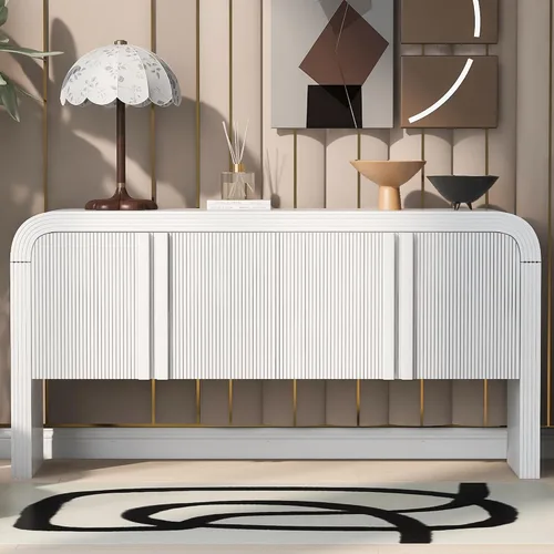 Vista 15 de Armario de almacenamiento de madera con estantes ajustables, mesa de consola de estilo tradicional con manija de puerta de flores talladas para sala