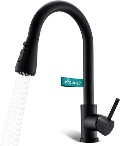 Vista 11 de VFAUOSIT - Grifo de cocina con rociador extraíble, grifo de fregadero de cocina sin plomo, níquel cepillado, acero inoxidable, arco alto, extracción