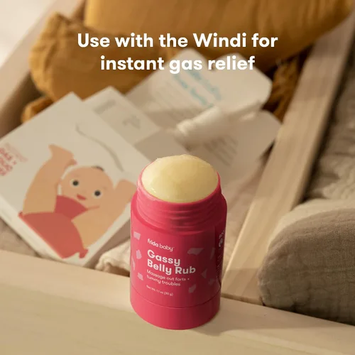 Vista 6 de Frida Baby Gassy Belly Rub Alivio de gases para bebés Crema de alivio de gases para bebés para masajes de vientre hecha con aceites naturales
