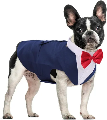 Vista 23 de DORA BRIDAL Esmoquin para perros pequeños, traje de perro y corbatín, traje formal de boda para perros, conjunto de esmoquin y bandana para Negro