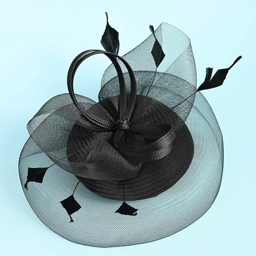 Vista 5 de Sombrero de tocadores para mujer, diadema de fiesta de té, boda, cóctel, flores de malla, clip para el cabello