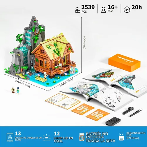 Vista 7 de Lumibricks Waterfall-Cabin Lighting Building Set, 2539 Pcs Landscape Set