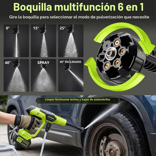 Vista 3 de KEPEAK Lavadora portátil inalámbrica, lavadora a batería de 1450 PSI con boquilla 6 en 1, 2 baterías de 4.0Ah y cargador, lavadora de mano
