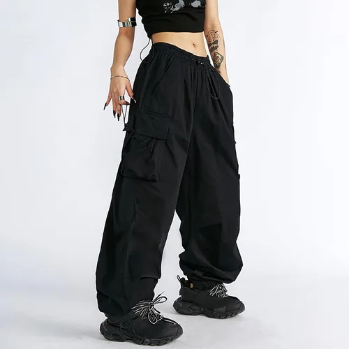 Vista 7 de Pantalones cargo holgados de cintura baja para mujer, con cordón, pierna ancha, holgados, con bolsillos, pantalones deportivos