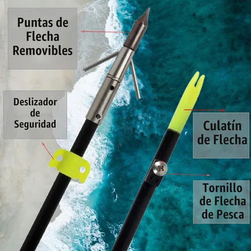 Vista 5 de Kit combinado de pesca de arco recurvo Takedown de 53 pulgadas, 30/40 libras solo para mano derecha arco de pesca con carrete de pesca y flechas