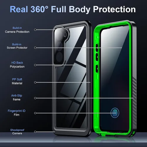 Vista 5 de Funda para Samsung Galaxy S23, lente y protector de pantalla incorporados a prueba de agua, cuerpo completo a prueba de golpes, a prueba de caídas