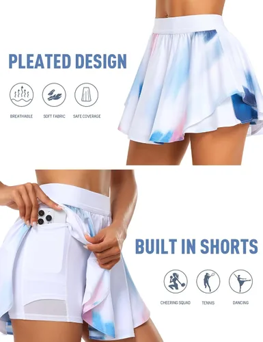 Vista 3 de JoyGirl Falda de tenis para mujer con pantalones cortos plisados para golf, cintura alta, para entrenamiento, atletismo, correr, faldas con bolsillos